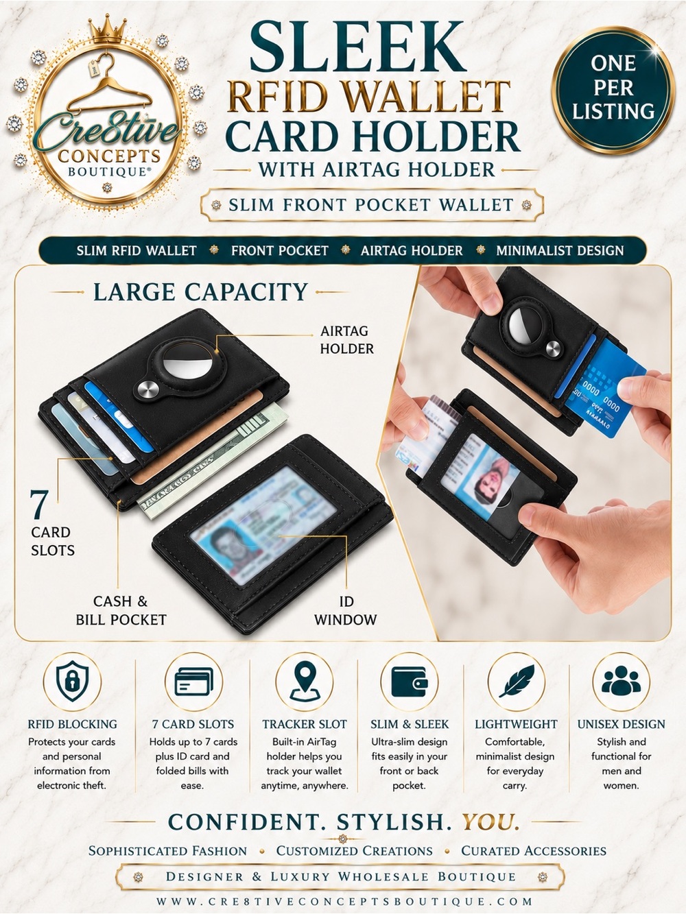Sleek RFID Card Holder with Tracker Slot-Unisex - Picture 4 of 12